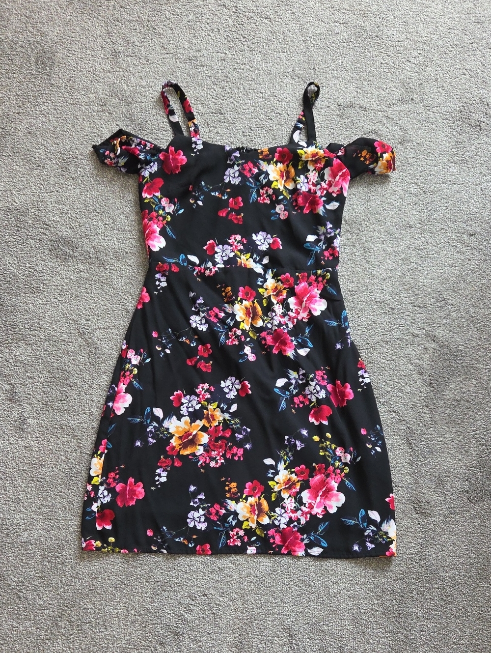 Express Black Floral Off-Shoulder Mini Dress with Straps